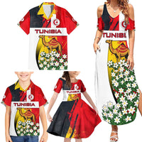 Tunisia Family Matching Summer Maxi Dress and Hawaiian Shirt with Camel, Jasmine Flowers, and National Flag Design