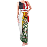 Tunisia Family Matching Tank Maxi Dress and Hawaiian Shirt with Camel, Jasmine Flowers, and National Flag Design