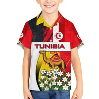 Tunisia Hawaiian Shirt with Camel, Jasmine Flowers, and National Flag Design