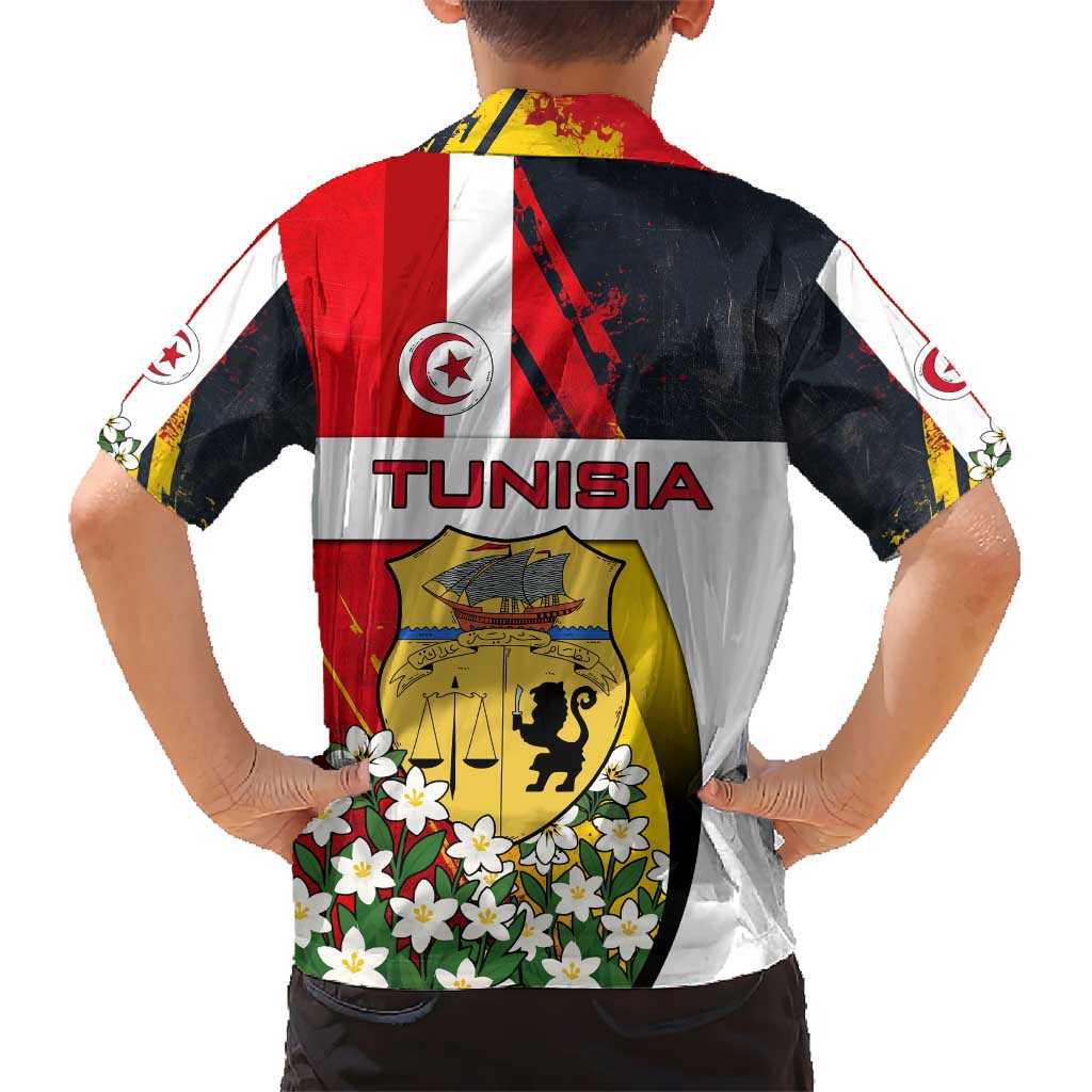 Tunisia Hawaiian Shirt with Camel, Jasmine Flowers, and National Flag Design