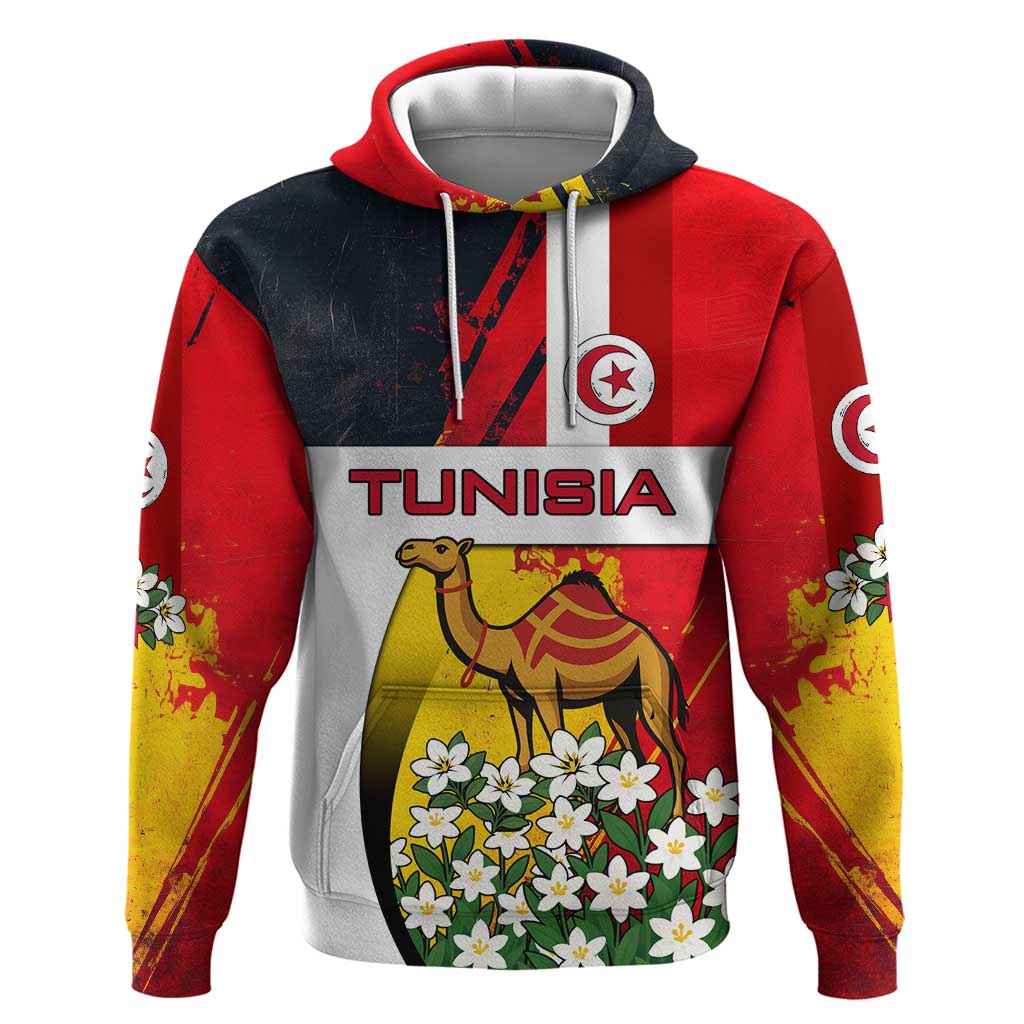 Tunisia Hoodie with Camel, Jasmine Flowers, and National Flag Design