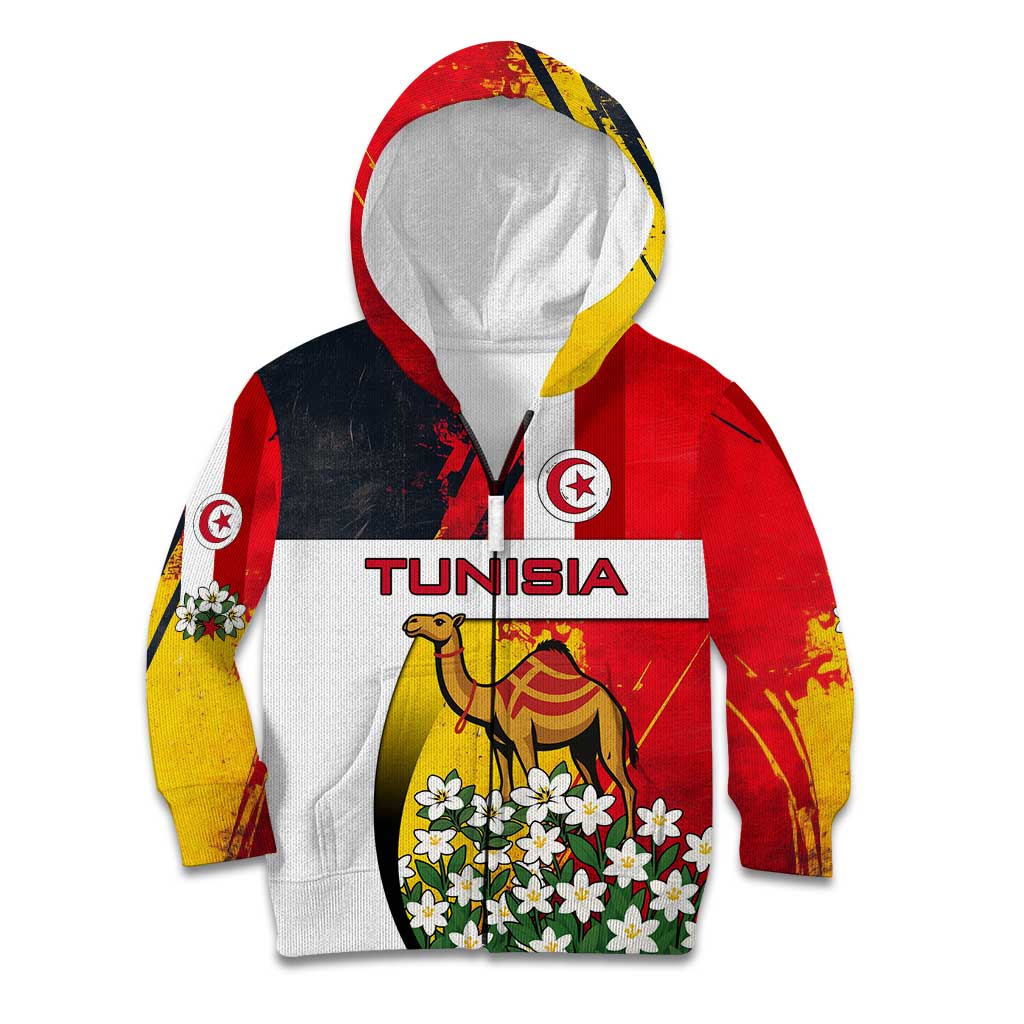 Tunisia Kid Hoodie with Camel, Jasmine Flowers, and National Flag Design
