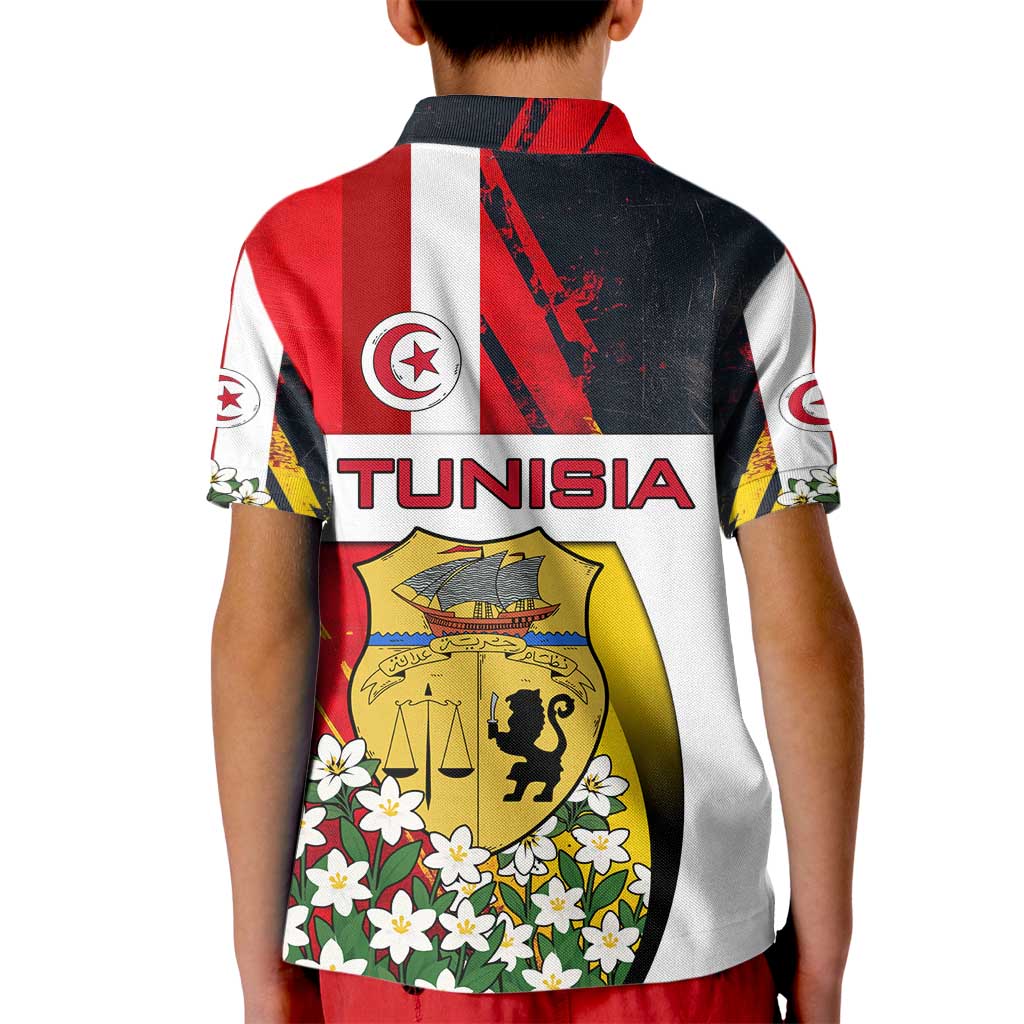 Tunisia Kid Polo Shirt with Camel, Jasmine Flowers, and National Flag Design