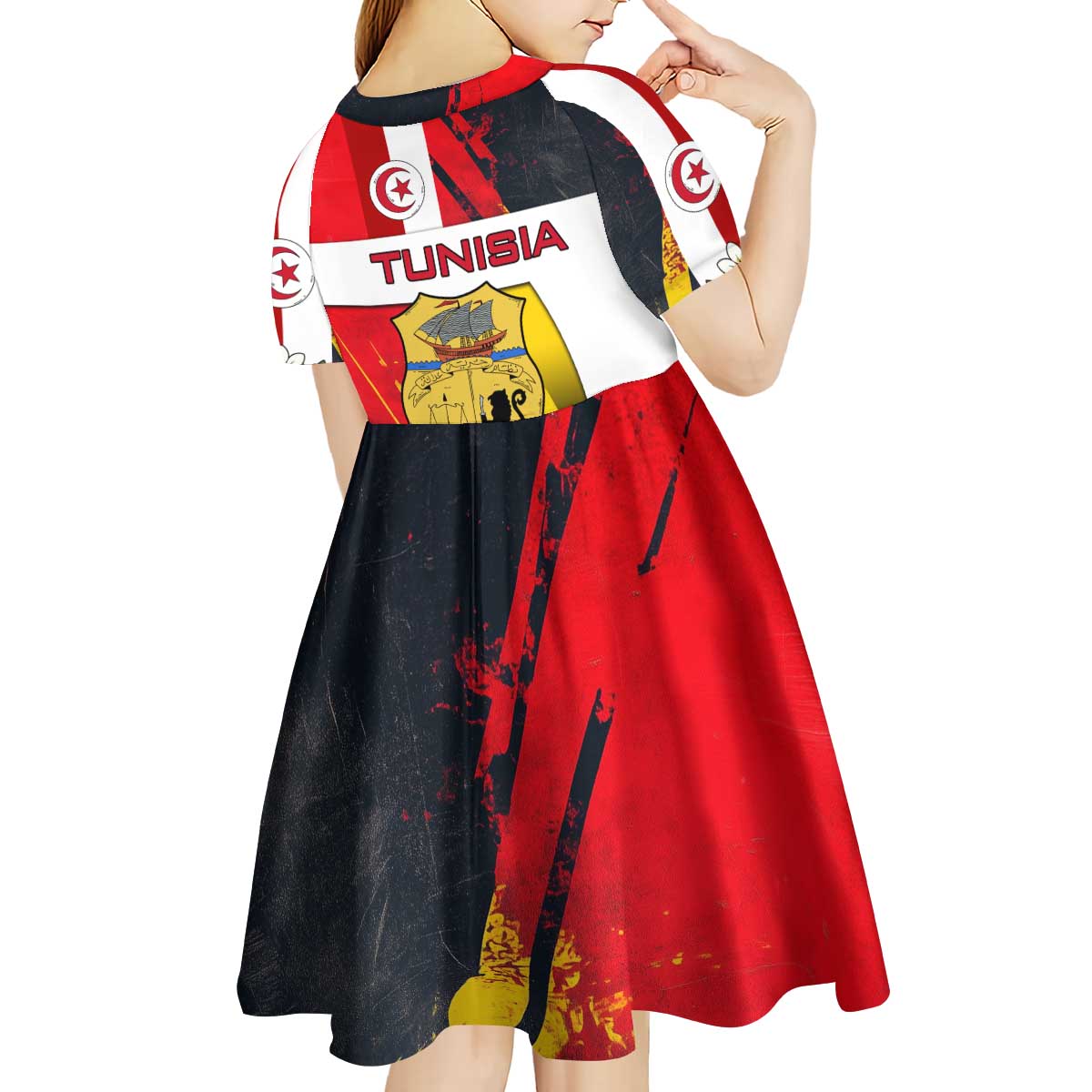 Tunisia Kid Short Sleeve Dress with Camel, Jasmine Flowers, and National Flag Design