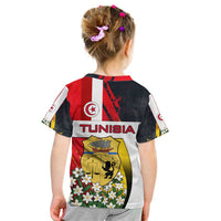 Tunisia Kid T Shirt with Camel, Jasmine Flowers, and National Flag Design