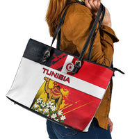 Tunisia Leather Tote Bag with Camel, Jasmine Flowers, and National Flag Design