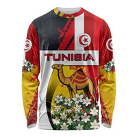 Tunisia Long Sleeve Shirt with Camel, Jasmine Flowers, and National Flag Design