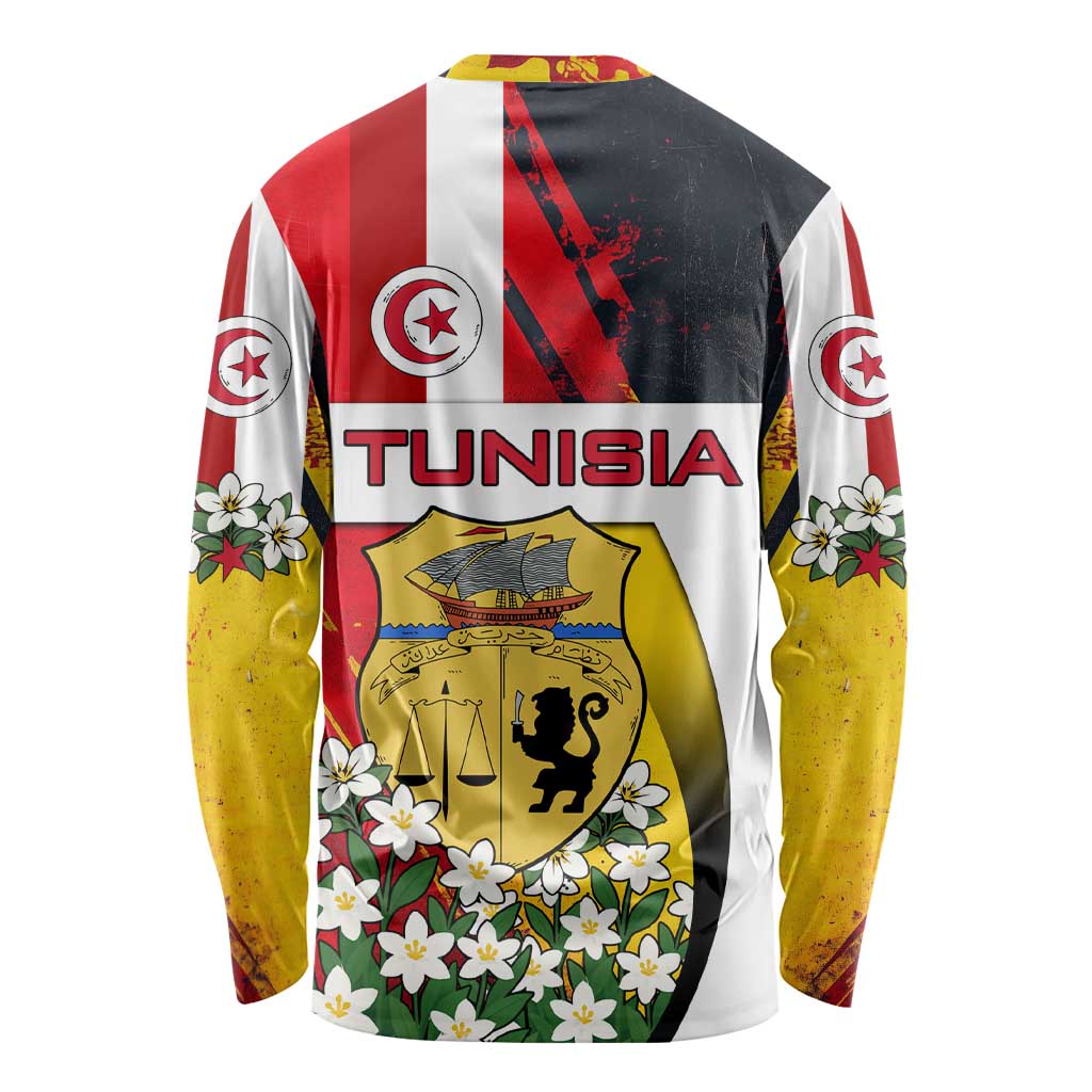 Tunisia Long Sleeve Shirt with Camel, Jasmine Flowers, and National Flag Design