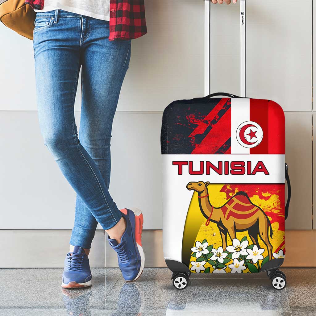 Tunisia Luggage Cover with Camel, Jasmine Flowers, and National Flag Design