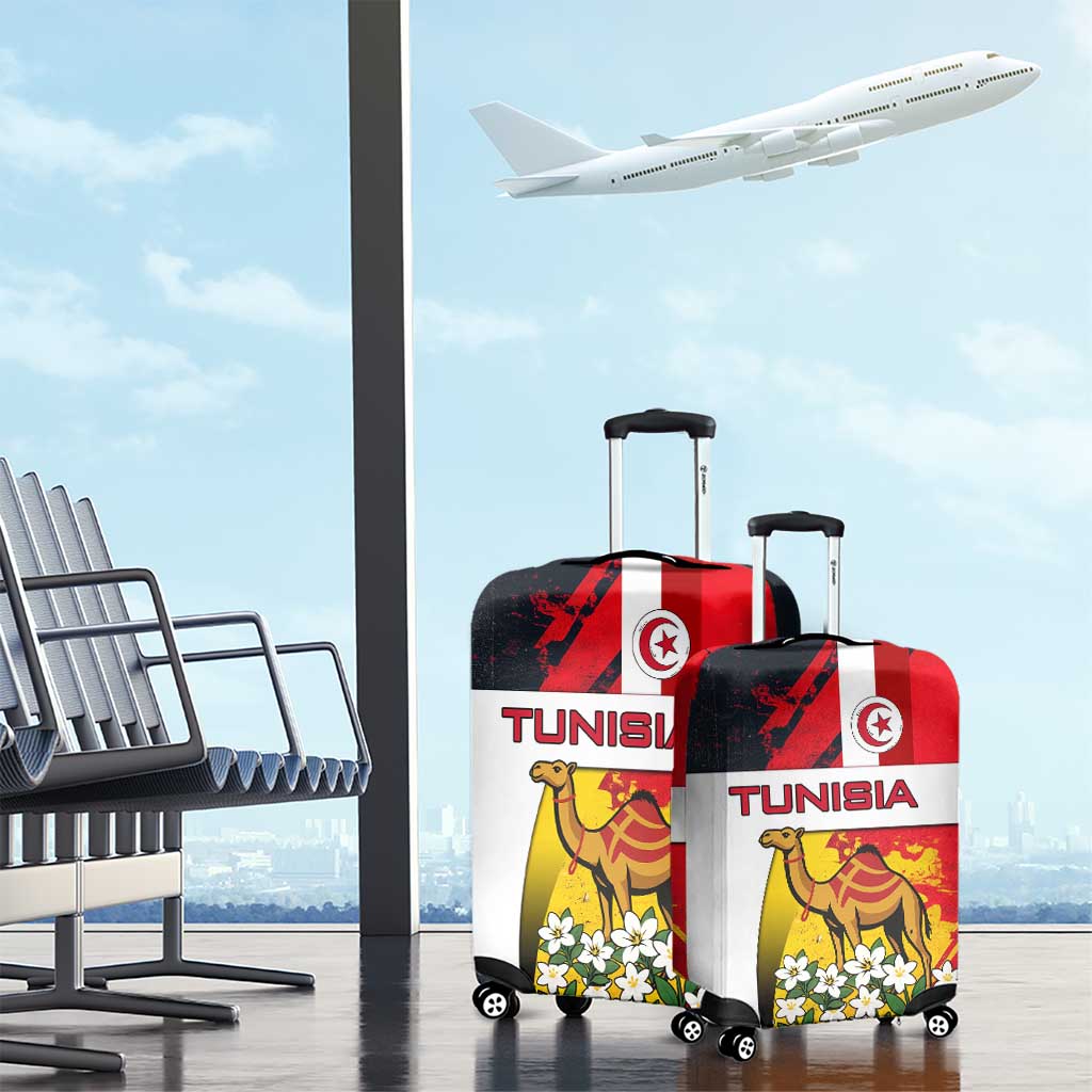 Tunisia Luggage Cover with Camel, Jasmine Flowers, and National Flag Design