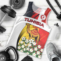 Tunisia Men Tank Top with Camel, Jasmine Flowers, and National Flag Design