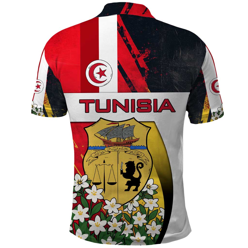 Tunisia Polo Shirt with Camel, Jasmine Flowers, and National Flag Design