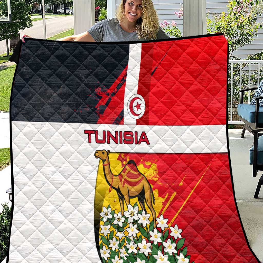 Tunisia Quilt with Camel, Jasmine Flowers, and National Flag Design