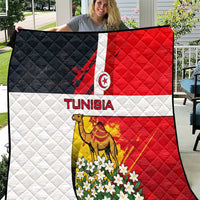 Tunisia Quilt with Camel, Jasmine Flowers, and National Flag Design