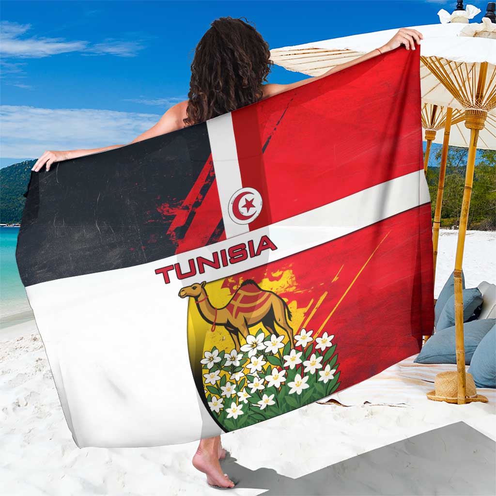 Tunisia Sarong with Camel, Jasmine Flowers, and National Flag Design