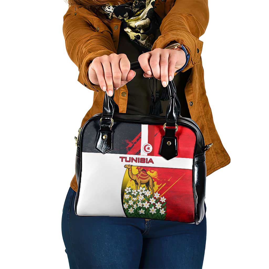 Tunisia Shoulder Handbag with Camel, Jasmine Flowers, and National Flag Design