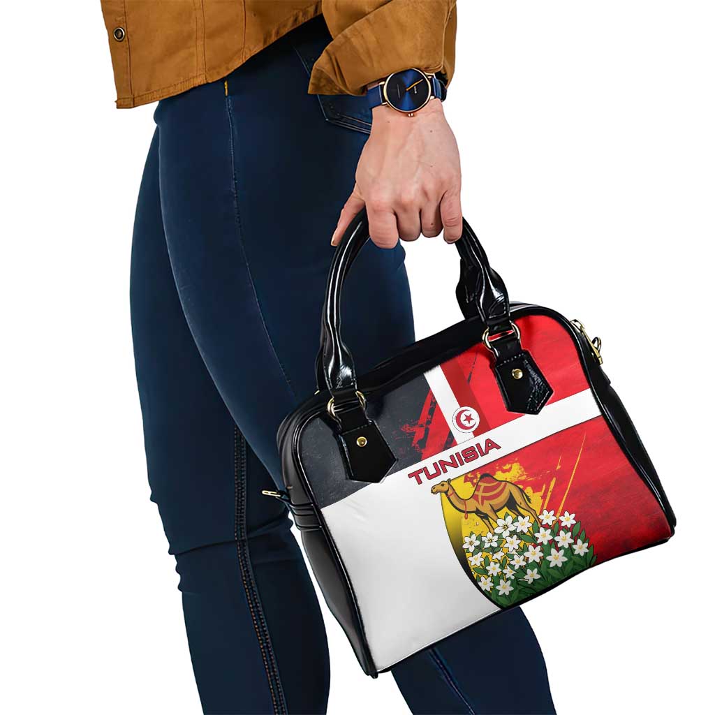 Tunisia Shoulder Handbag with Camel, Jasmine Flowers, and National Flag Design