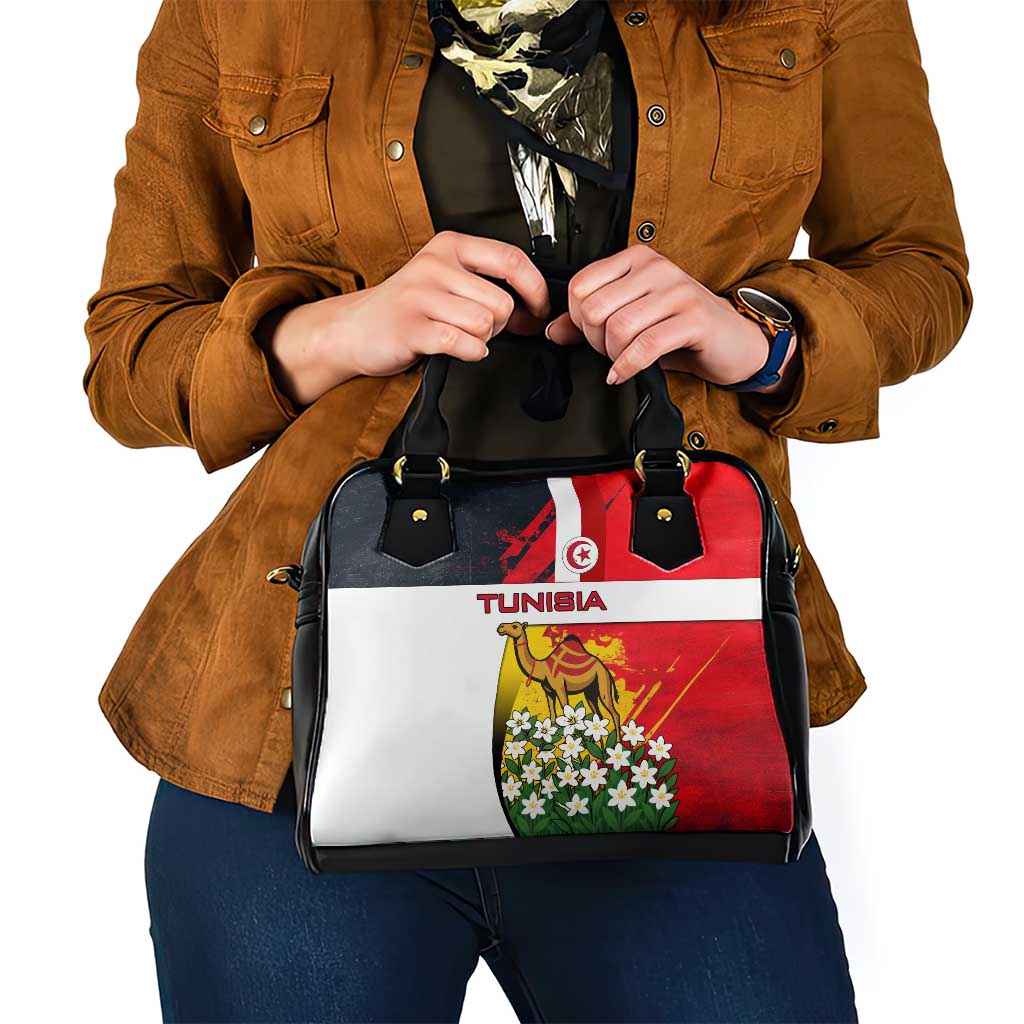 Tunisia Shoulder Handbag with Camel, Jasmine Flowers, and National Flag Design