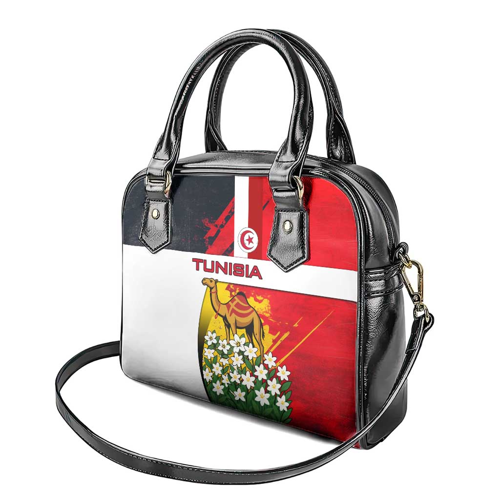 Tunisia Shoulder Handbag with Camel, Jasmine Flowers, and National Flag Design