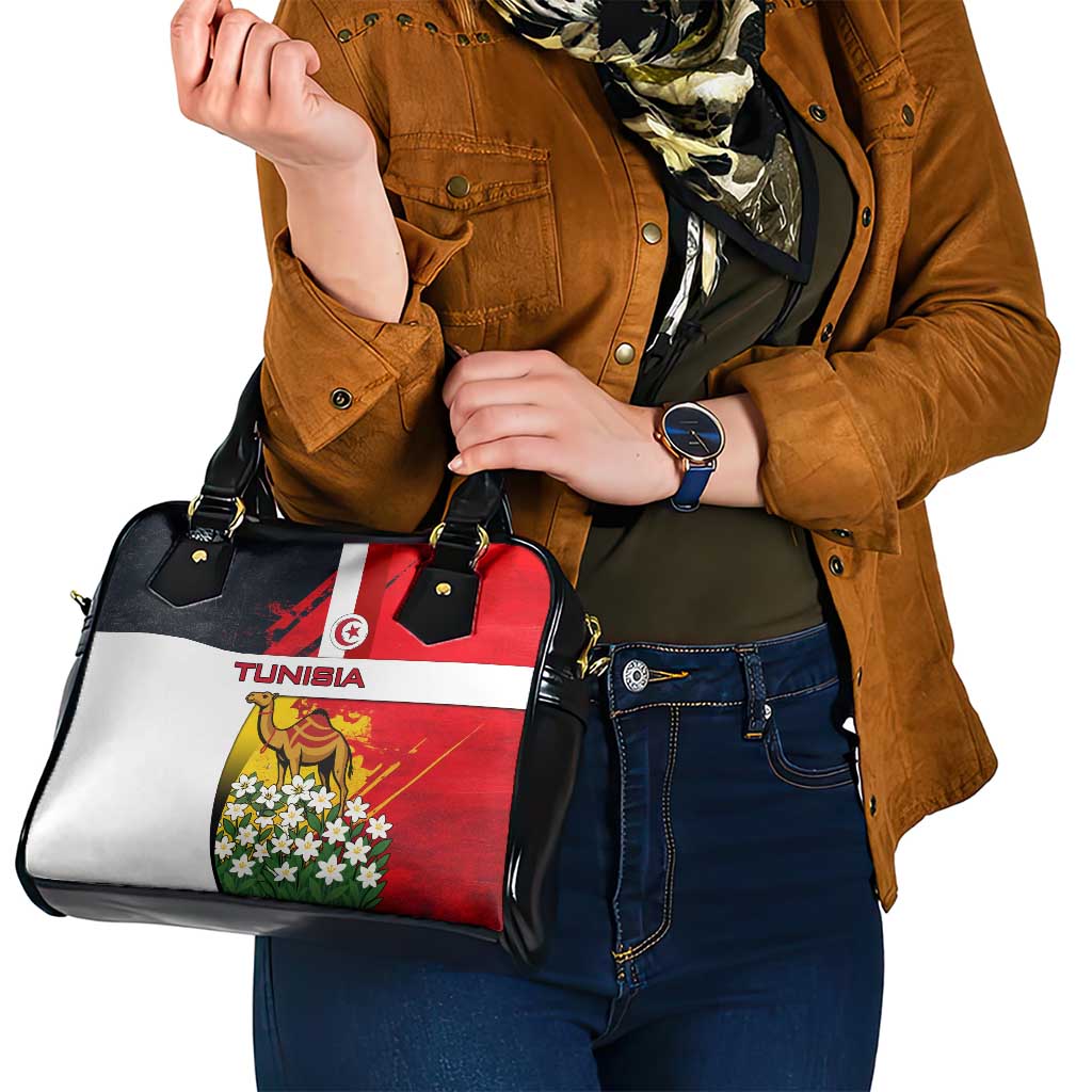 Tunisia Shoulder Handbag with Camel, Jasmine Flowers, and National Flag Design