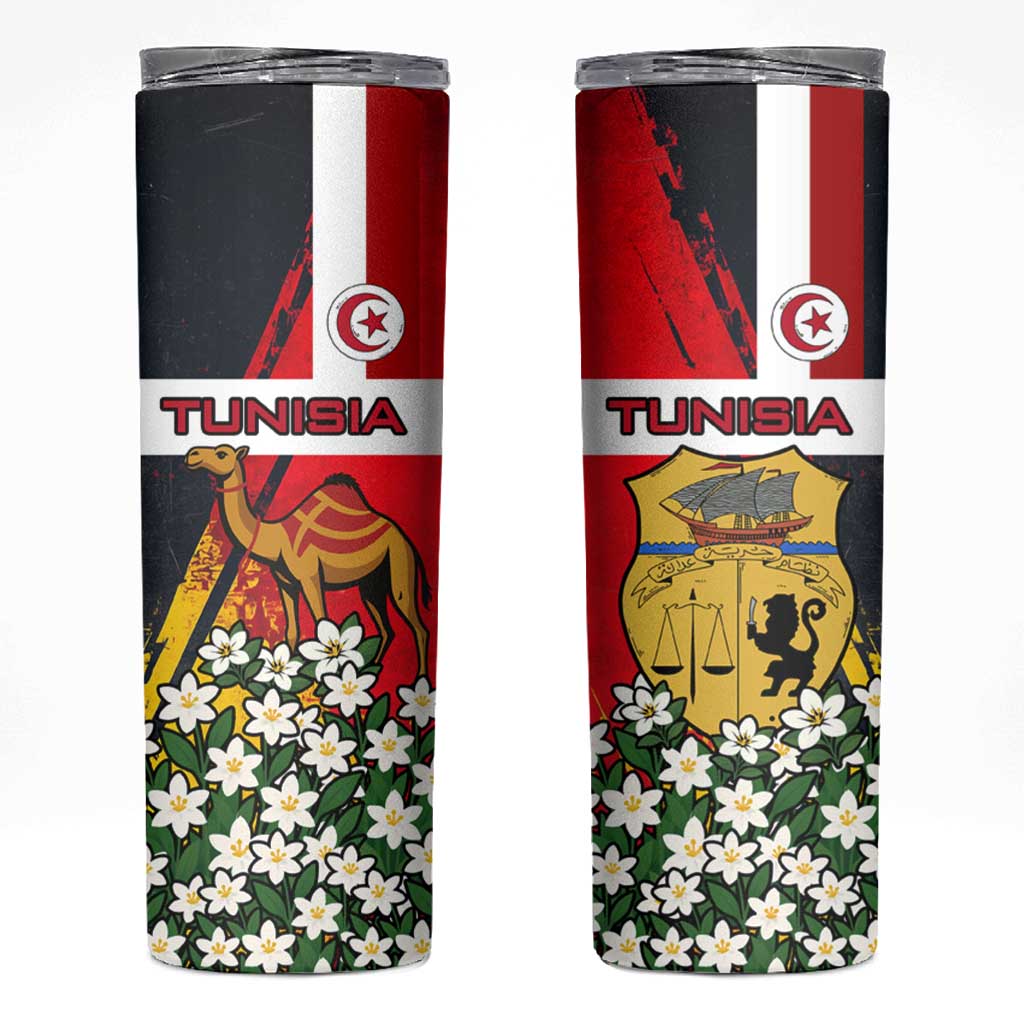 Tunisia Skinny Tumbler with Camel, Jasmine Flowers, and National Flag Design