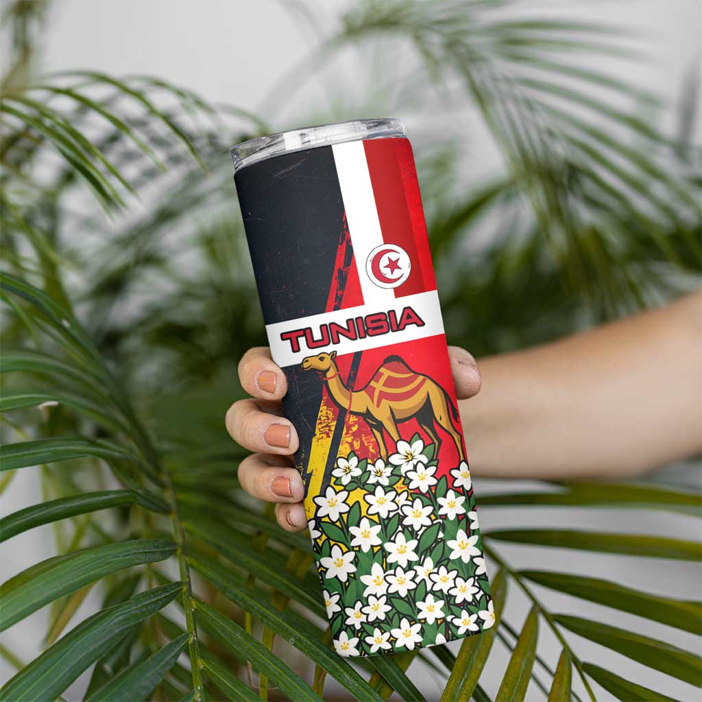 Tunisia Skinny Tumbler with Camel, Jasmine Flowers, and National Flag Design