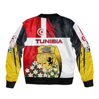Tunisia Sleeve Zip Bomber Jacket with Camel, Jasmine Flowers, and National Flag Design
