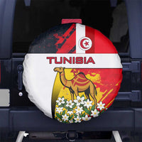 Tunisia Spare Tire Cover with Camel, Jasmine Flowers, and National Flag Design