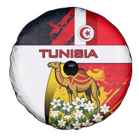 Tunisia Spare Tire Cover with Camel, Jasmine Flowers, and National Flag Design