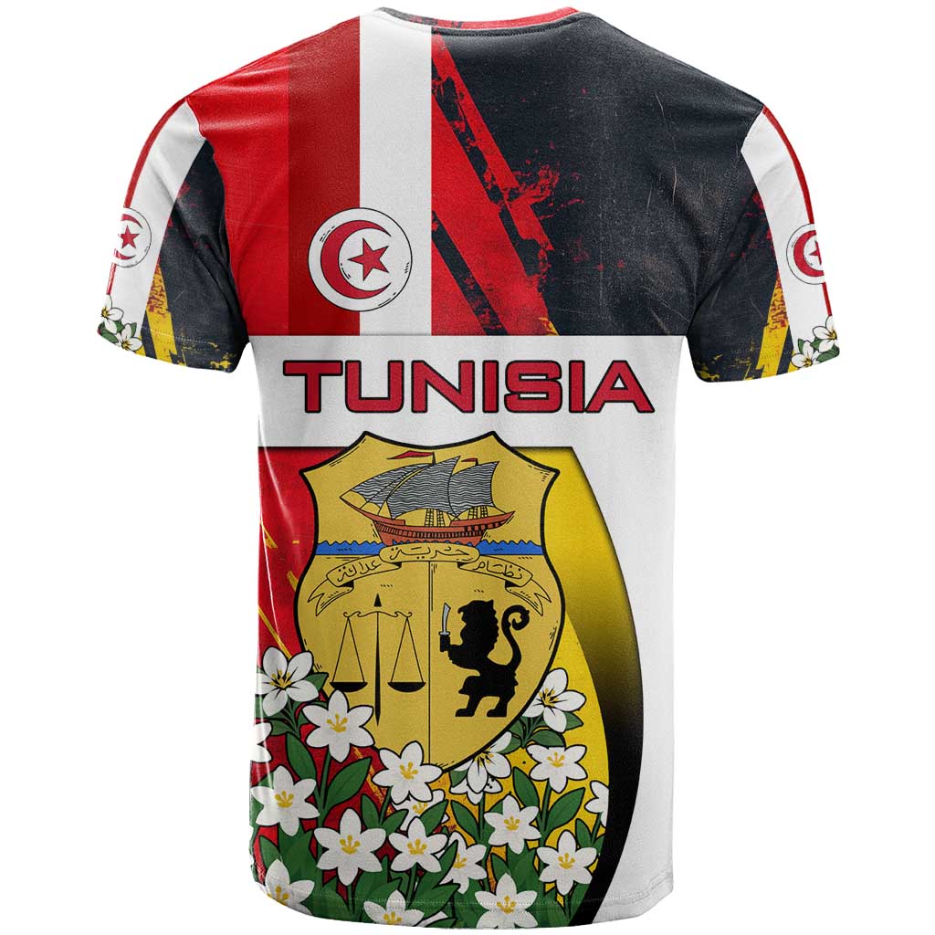 Tunisia T Shirt with Camel, Jasmine Flowers, and National Flag Design