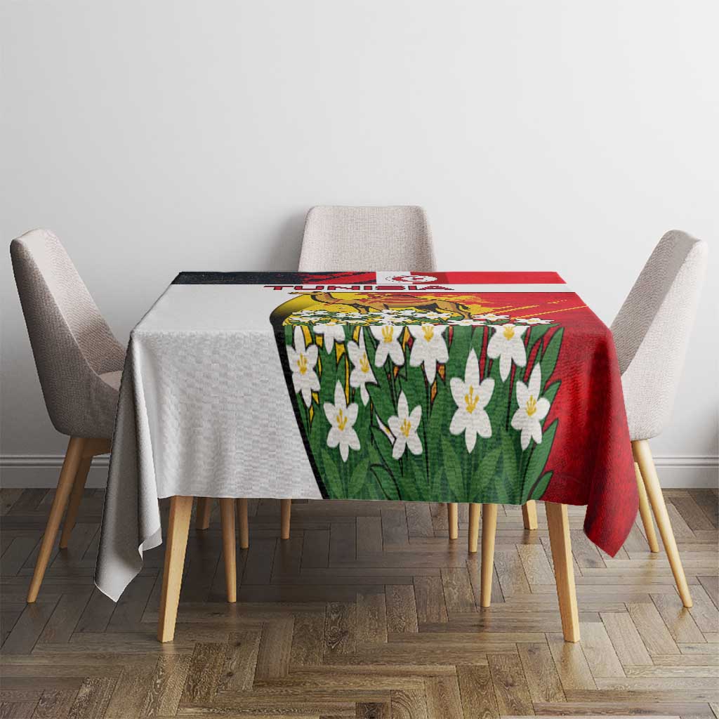 Tunisia Tablecloth with Camel, Jasmine Flowers, and National Flag Design