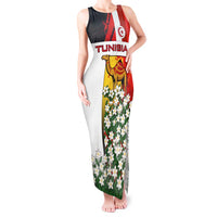 Tunisia Tank Maxi Dress with Camel, Jasmine Flowers, and National Flag Design