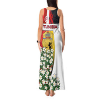 Tunisia Tank Maxi Dress with Camel, Jasmine Flowers, and National Flag Design