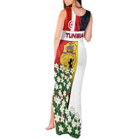 Tunisia Tank Maxi Dress with Camel, Jasmine Flowers, and National Flag Design
