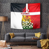 Tunisia Tapestry with Camel, Jasmine Flowers, and National Flag Design