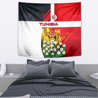 Tunisia Tapestry with Camel, Jasmine Flowers, and National Flag Design