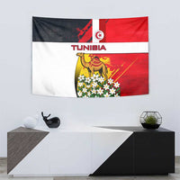 Tunisia Tapestry with Camel, Jasmine Flowers, and National Flag Design