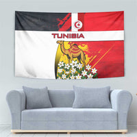 Tunisia Tapestry with Camel, Jasmine Flowers, and National Flag Design