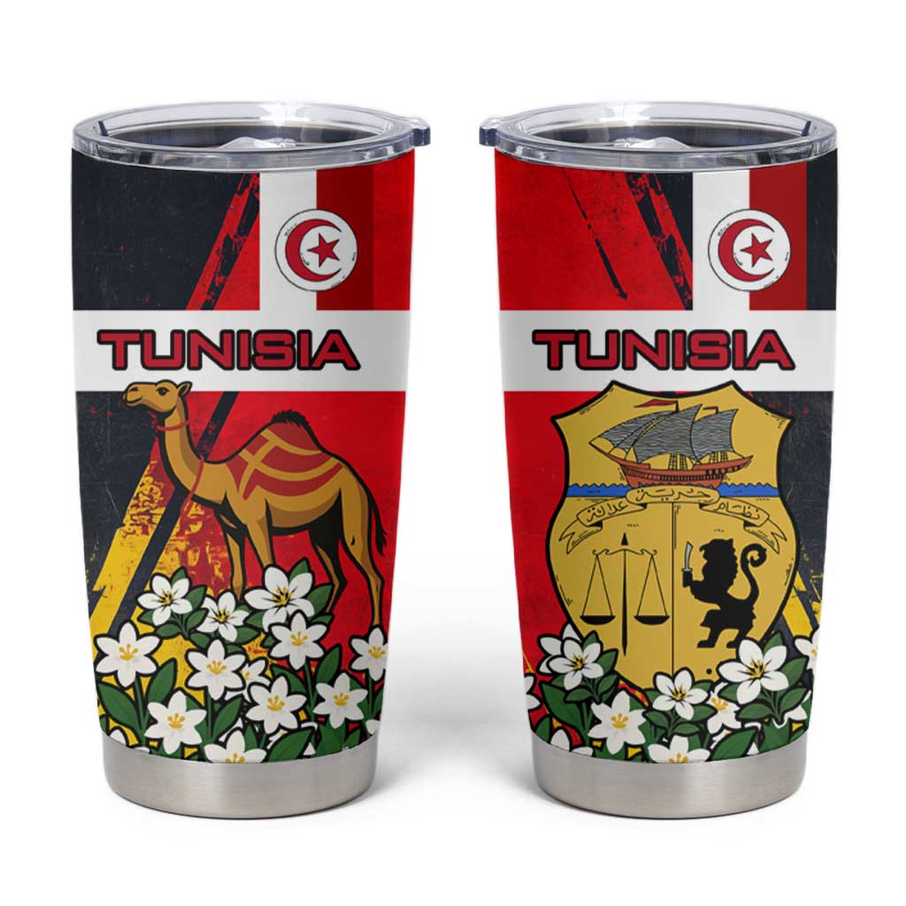 Tunisia Tumbler Cup with Camel, Jasmine Flowers, and National Flag Design