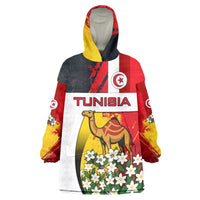 Tunisia Wearable Blanket Hoodie with Camel, Jasmine Flowers, and National Flag Design