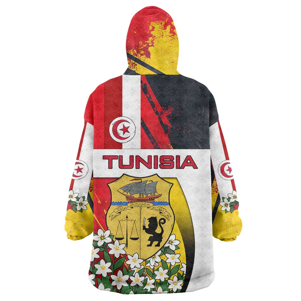 Tunisia Wearable Blanket Hoodie with Camel, Jasmine Flowers, and National Flag Design