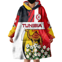 Tunisia Wearable Blanket Hoodie with Camel, Jasmine Flowers, and National Flag Design