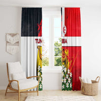 Tunisia Window Curtain with Camel, Jasmine Flowers, and National Flag Design