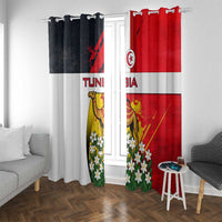 Tunisia Window Curtain with Camel, Jasmine Flowers, and National Flag Design