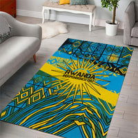 Rwanda Independence Day Area Rug Tribal Geometric Pattern - National Coat Of Arms And Sunburst