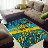 Rwanda Independence Day Area Rug Tribal Geometric Pattern - National Coat Of Arms And Sunburst