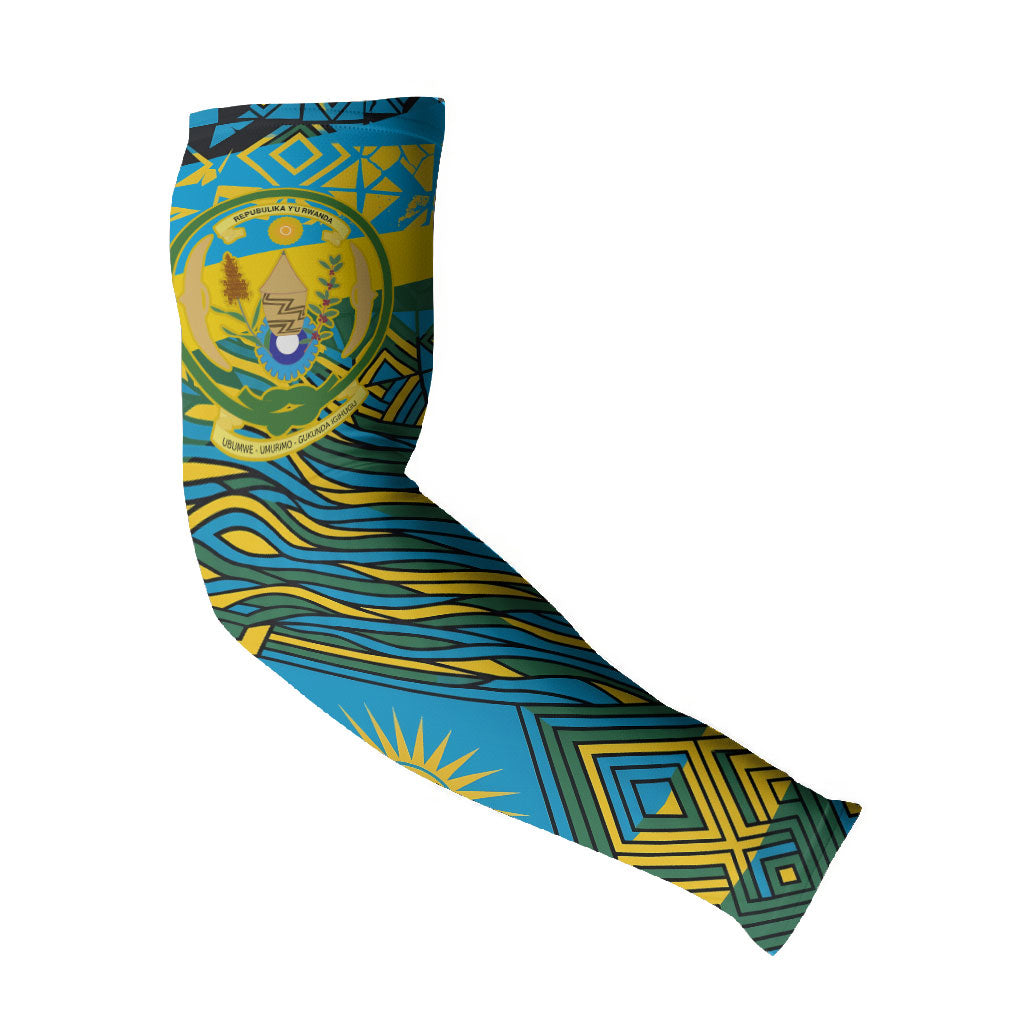 Rwanda Independence Day Arm Sleeves Tribal Geometric Pattern - National Coat Of Arms And Sunburst