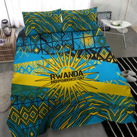 Rwanda Independence Day Bedding Set Tribal Geometric Pattern - National Coat Of Arms And Sunburst