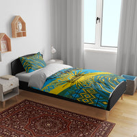 Rwanda Independence Day Bedding Set Tribal Geometric Pattern - National Coat Of Arms And Sunburst
