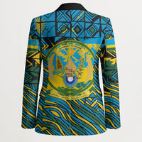 Rwanda Independence Day Blazer Tribal Geometric Pattern - National Coat Of Arms And Sunburst